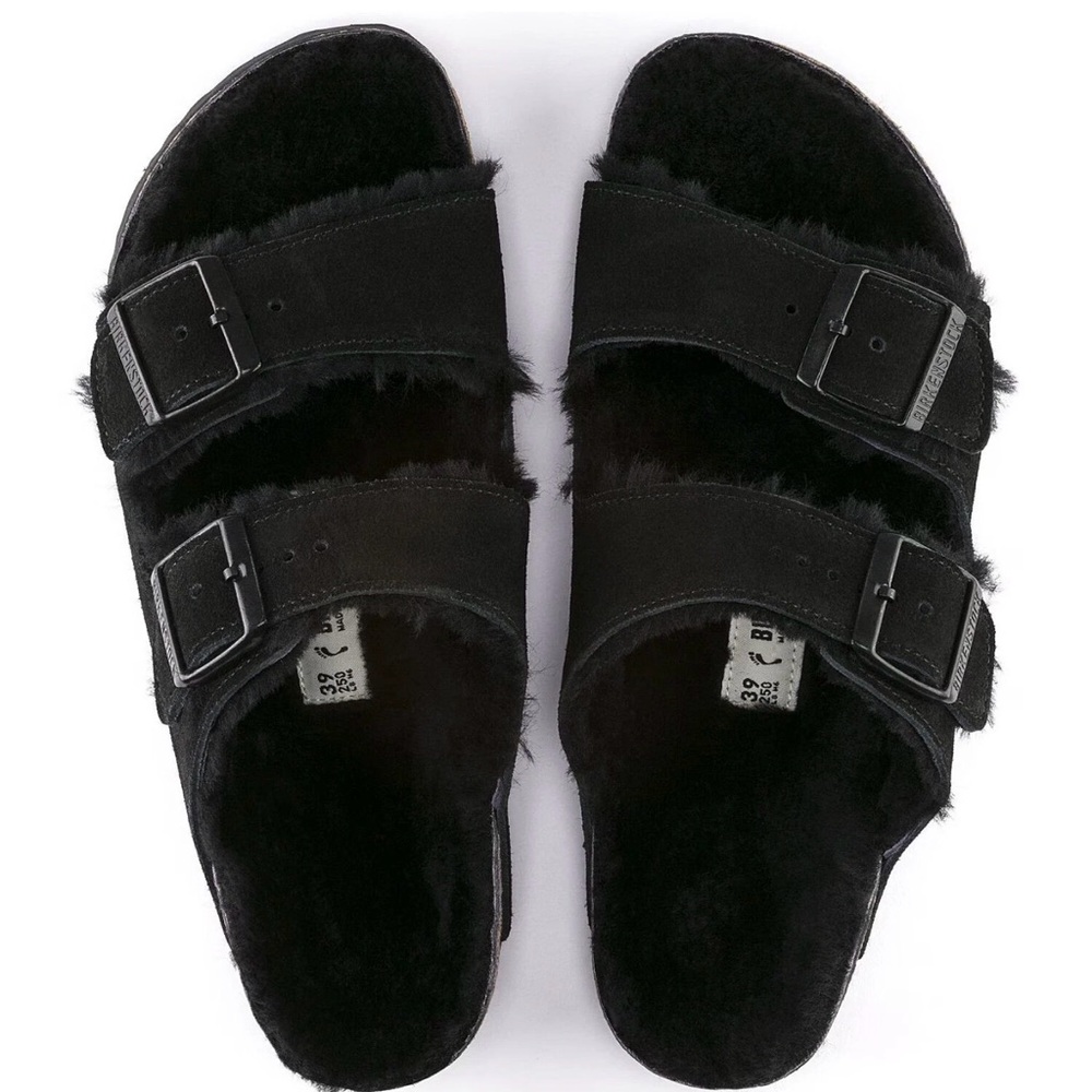 Birkenstock Arizona Black Shearling Wool - Adjustable Sandals EUR 35 Women 4 NEW - Picture 3 of 7